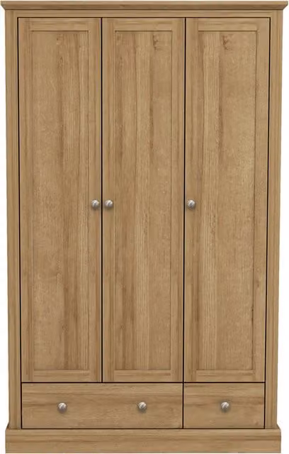 LPD Home Modern Oak 3-Door 2-Drawer Wardrobe in Brown