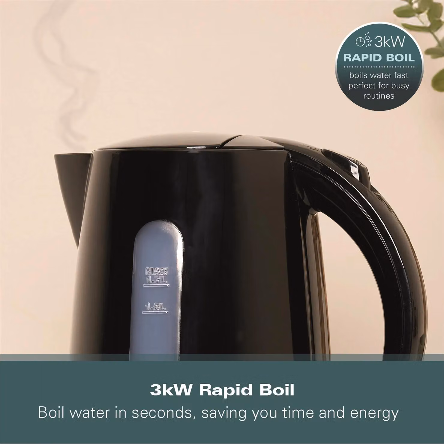 Hamilton Beach Essentials 1.7L Rapid Boil Electric Kettle in Black – 7