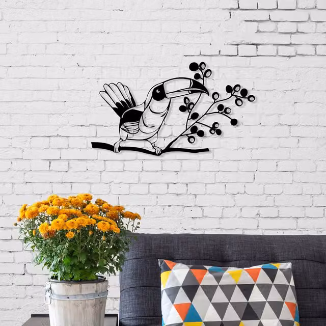 Decortie Toucan Theme Metal Wall Art Decorative Object in Black