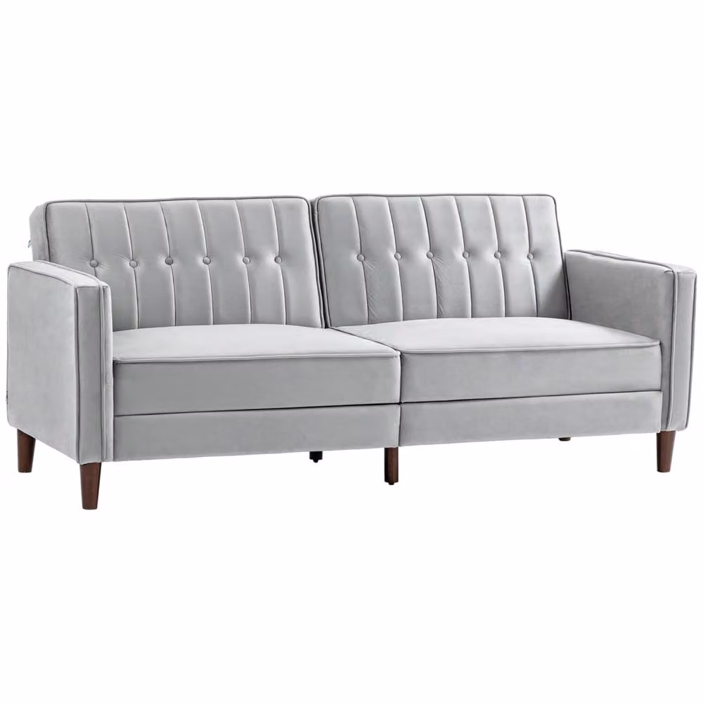 Wyld Haus Sasari Three Seater Convertible Futon Sofa Bed in Grey Velvet – 2