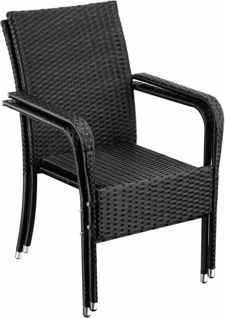 tectake Set of 6 Modern Rattan Garden Chairs in Black and Grey with Metal Frame for Garden, Balcony or Terrace, H 90.0 x W 67.0 x D 58.0 cm, W/D/H: 67.0 x 58.0 x 90.0 cm – 7