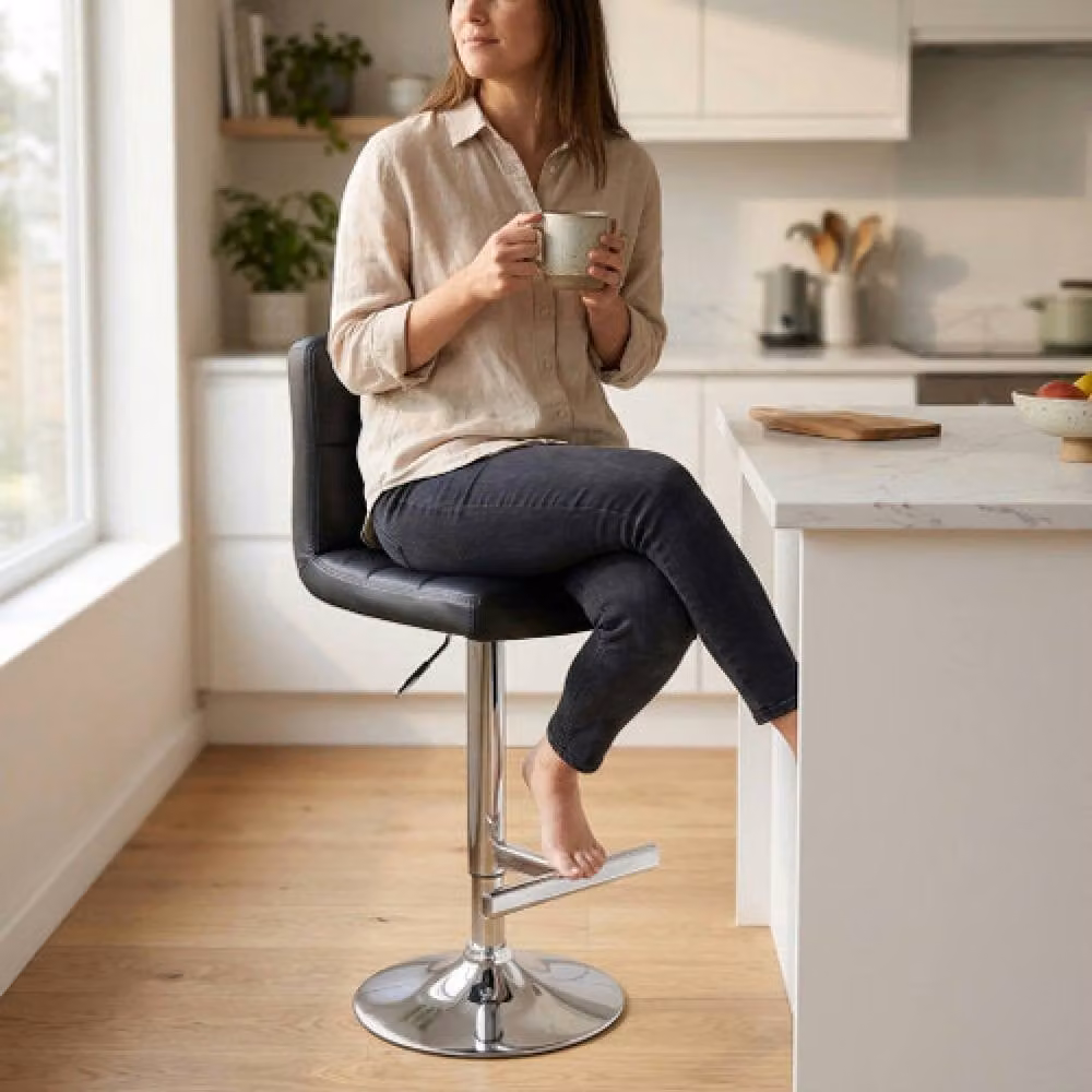netfurniture Cuborn Black Bar Stool with Padded Seat and Height Adjustable Metal Frame – 4