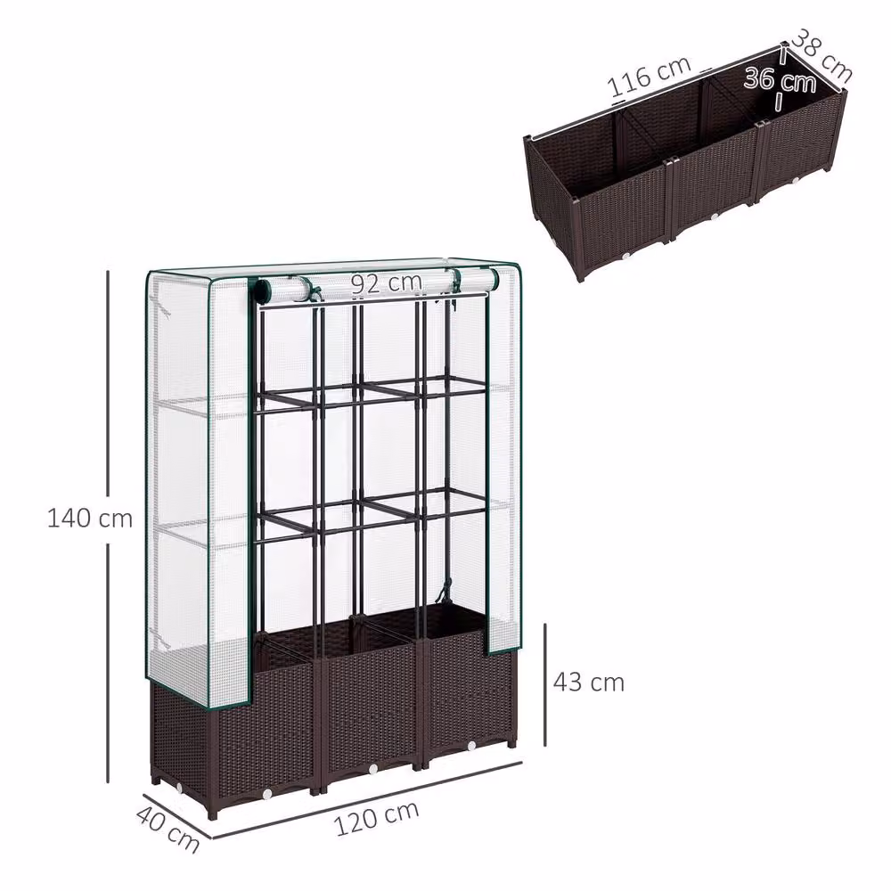 OUTSUNNY Brown Plastic Raised Bed Vegetable Planter with Trellis, W/D/H: 120 x 40 x 140 cm – 3