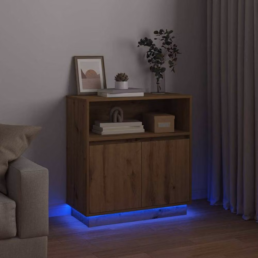 Berkfield Home Artisan Oak Sideboard with Integrated LED Lighting, Brown, W: 75 cm, D: 34.5 cm, H: 71 cm – 4