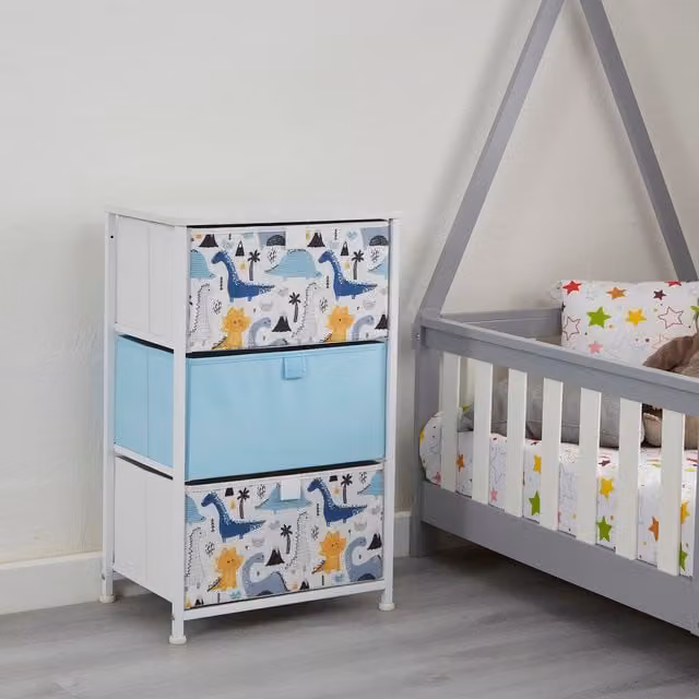 Liberty House Toys Dinosaur 3 Drawer Storage Chest in Blue and White – 1