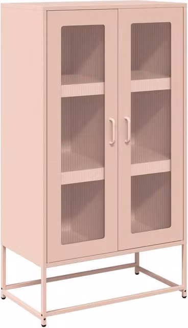 Berkfield Home Modern Pink Metal Highboard with Glass Doors, W/D/H: 68 x 39 x 123 cm – 1
