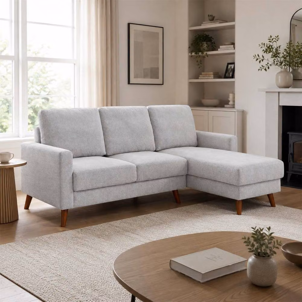 Furnishings For Less UK Jasper Light Grey Reversible Corner Sofa with Chaise in Woven Fabric – 2