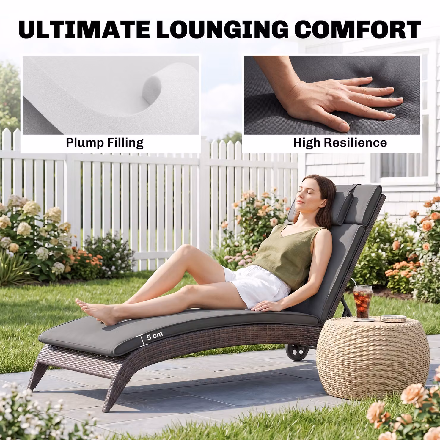 Outsunny Grey Garden Sun Lounger Replacement Cushion with Pillow – 4