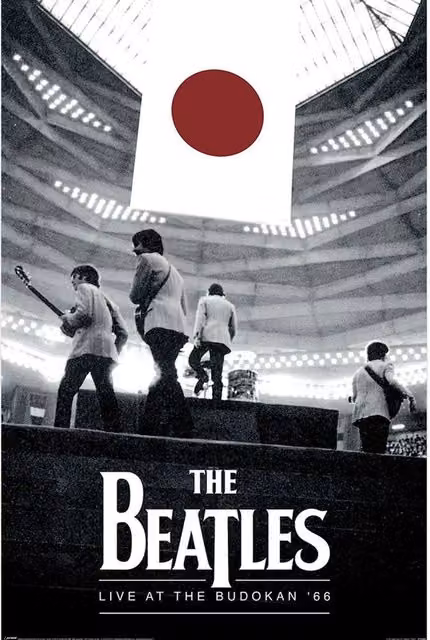 The Beatles Live At The Budokan 66 Retro Paper Poster in Black and Multicolour