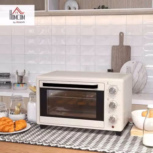 HOMCOM 21L Countertop Electric Mini Oven with Grill and Timer, 1400W, Beige/White – 2