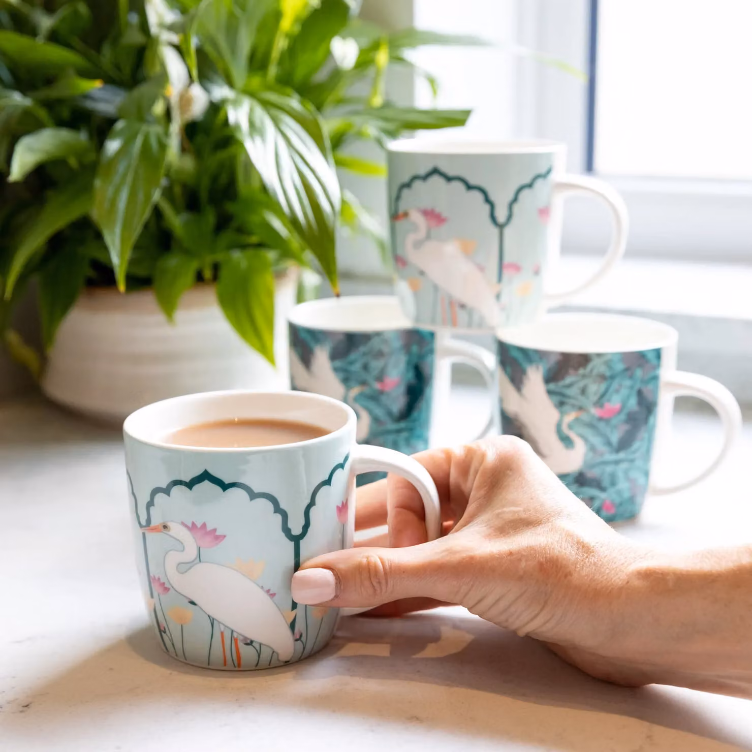 KitchenCraft Set of 4 Green Stoneware Coffee Mugs, 425ml each – 5