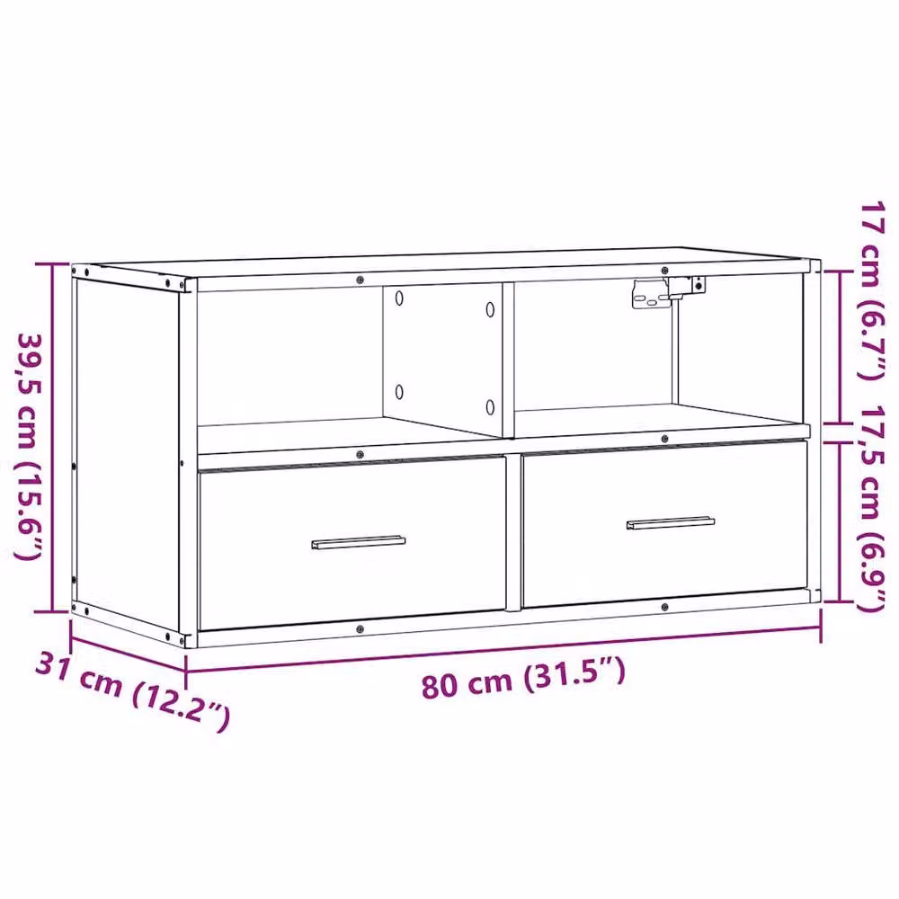 Berkfield Home Brown Oak TV Cabinet in Engineered Wood and Metal, W: 80 cm, D: 31 cm, H: 39.5 cm – 6