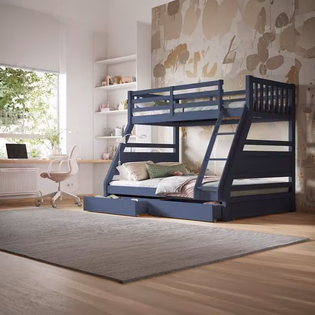 Flair Furnishings Ollie Triple Bunk Bed in Navy Blue