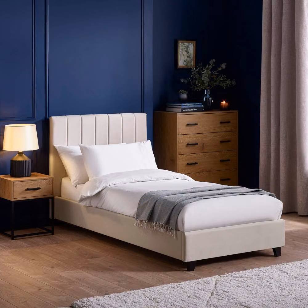 Cheshire Hazel Oatmeal Linen Upholstered Bed Frame, Beige, W/D/H: 90 x 200 cm – 2