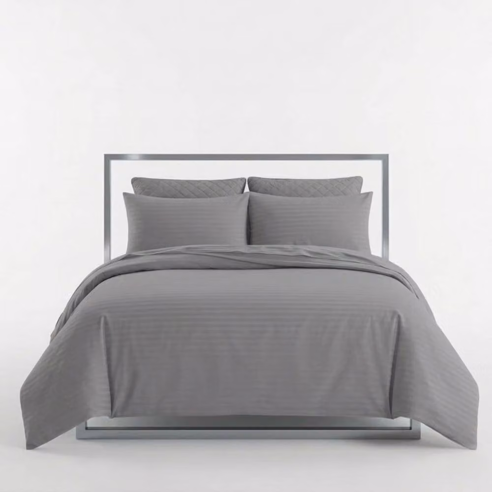 Snug City Grey Mako Satin Stripe Cotton Rich Duvet Cover Set, W/D/H: 140 x 200 cm – 2
