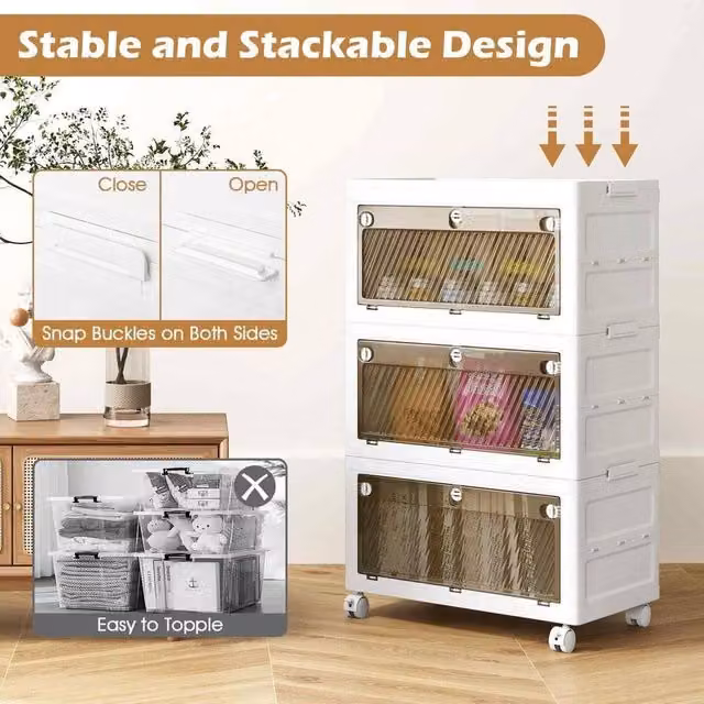 KORVIXA 3-Tier Stackable Plastic Storage Bins in White