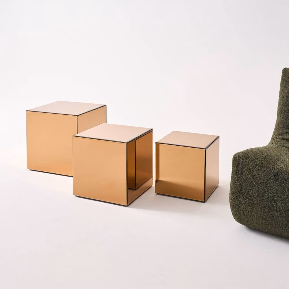 sweeek Amber Cubic Mirror Coffee Table, Side Table or Bedside Table, W/D/H: 35.8 x 35.8 x 35 cm – 2