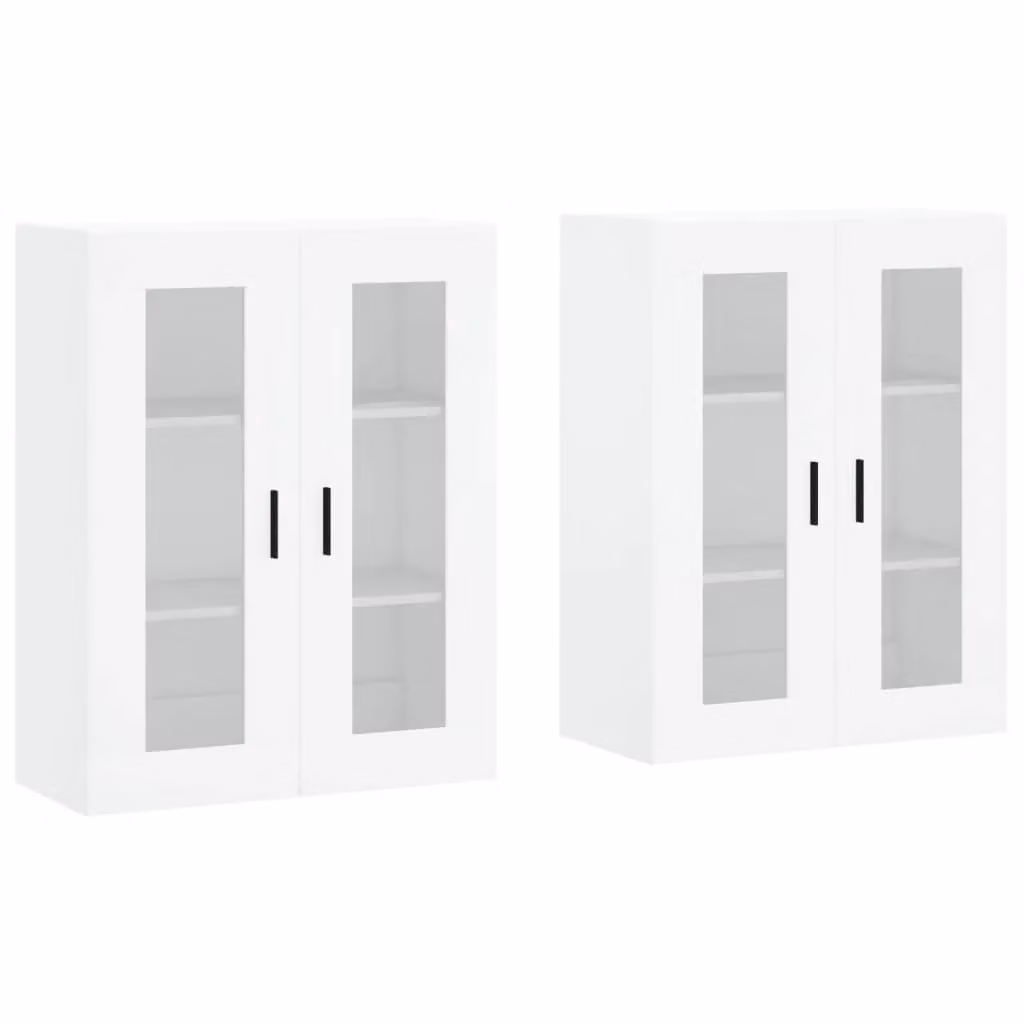 Berkfield Home Set of 2 Wall Mounted Cabinets in White Matt MDF with Glass Doors