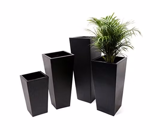 Primrose Tall Flared Square Fibreglass Planter in Matte Black, Height: 90 cm, Width: 40 cm – 4