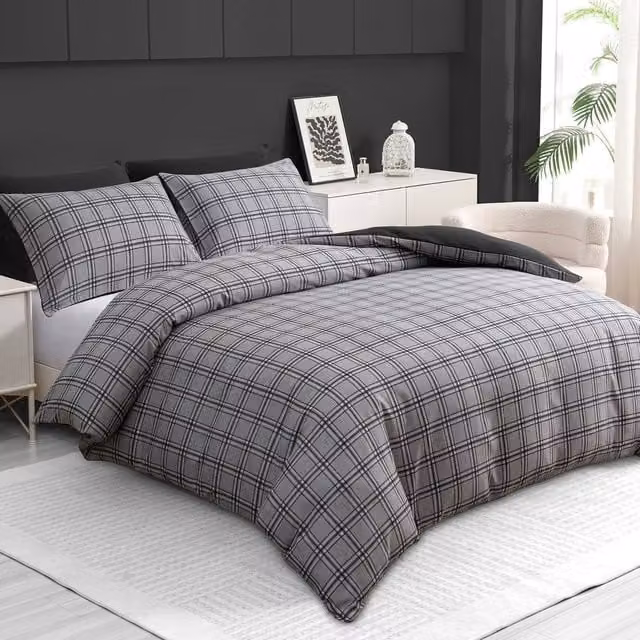 Grace Reversible Brushed Microfibre Duvet Cover Set in Grey, Double (Duvet Cover 200 x 200 cm, Pillowcases 50 x 75 cm)