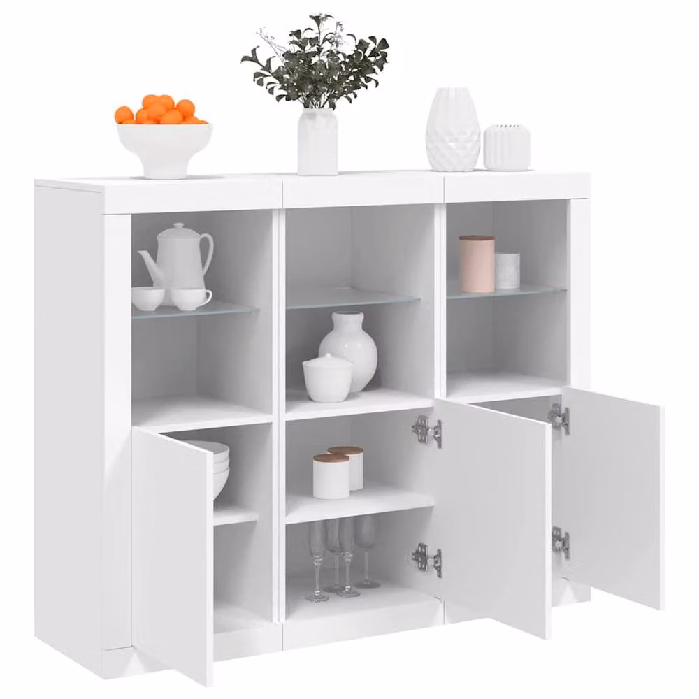 Berkfield Home Set of 3 Modern White Sideboards with Integrated LED Lighting and Glass Details