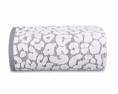 Allure Bath Fashions Leopard Print Cotton Bath Towel in Black, White and Grey, W: 70 cm, L: 125 cm