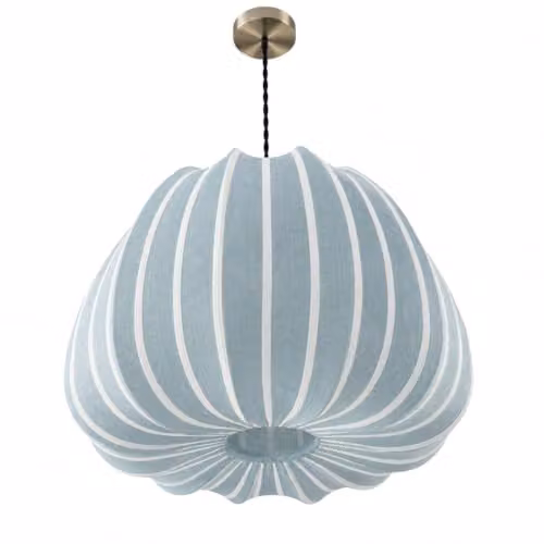 CGC Lighting Fleur Large 50cm Striped Bell Lantern Lampshade in Blue Fabric – 4
