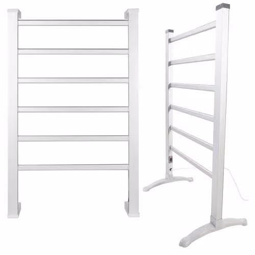 Actiasgear 6 Bar Electric Aluminium Towel Warmer, 90W, Silver, Wall Mounted or Freestanding, H 91 cm x W 35 cm x D 35 cm