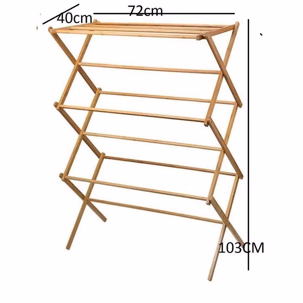 EONLION 3-Tier Bamboo Wooden Folding Concertina Clothes Airer in Brown, Width: 100 cm – 2