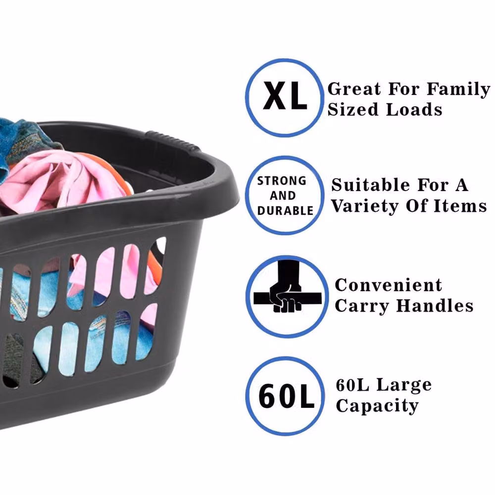 EONLION Set of 2 Black Plastic Laundry Baskets with Handles – 3