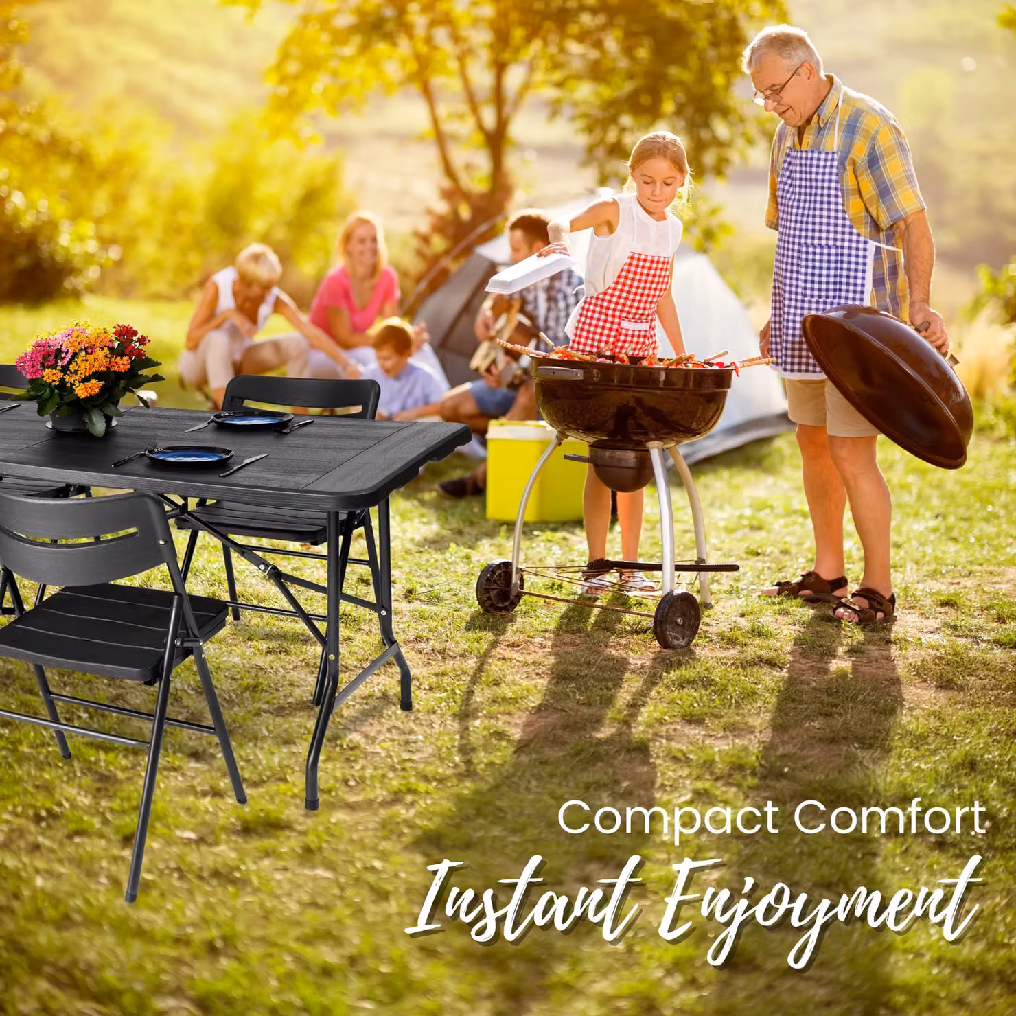 Novecrafto 6ft Folding Table and 4 Folding Chairs Set in Black with Powder Coated Steel Frames and Plastic Surfaces – 5