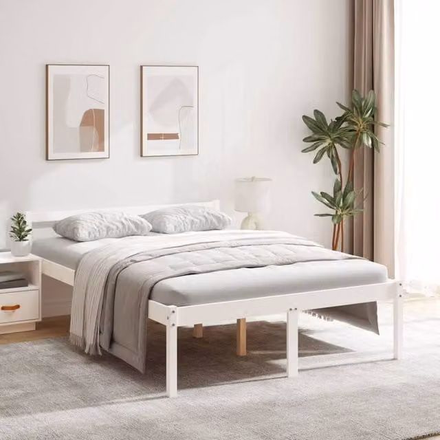 Berkfield Home White Solid Wood Pine Bed Frame W/D/H: 140 x 200 cm – 1