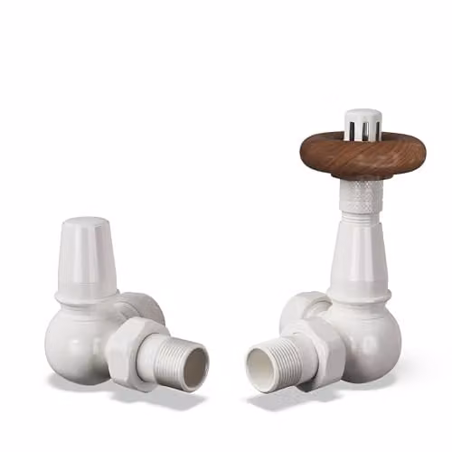 UK Radiators Traditional Design Thermostatic Radiator Valve and Corner Lockshield Valve Set in Gloss White Finish, 1/2" x 15mm