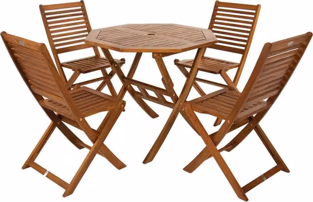 Charles Bentley 5-Piece Acacia Wood Octagonal Garden Table and Chairs Set in Natural Brown