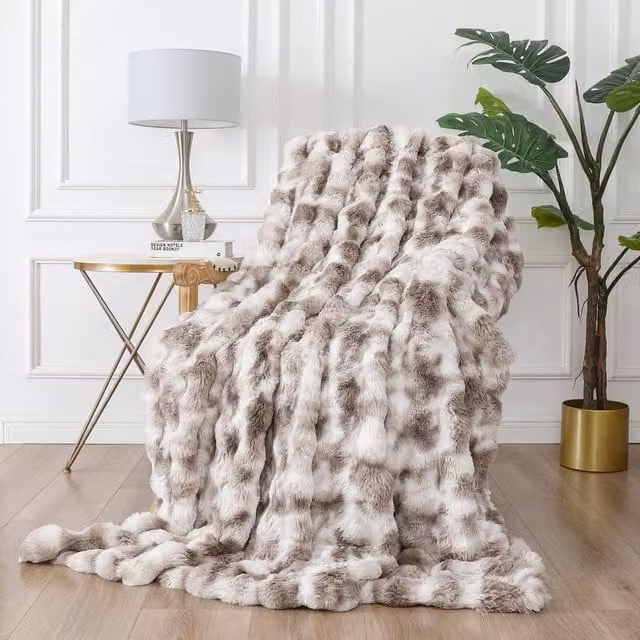 Rapport Home Nordic Faux Fur Throw Blanket in Beige and Silver, W: 150 cm, D: 200 cm