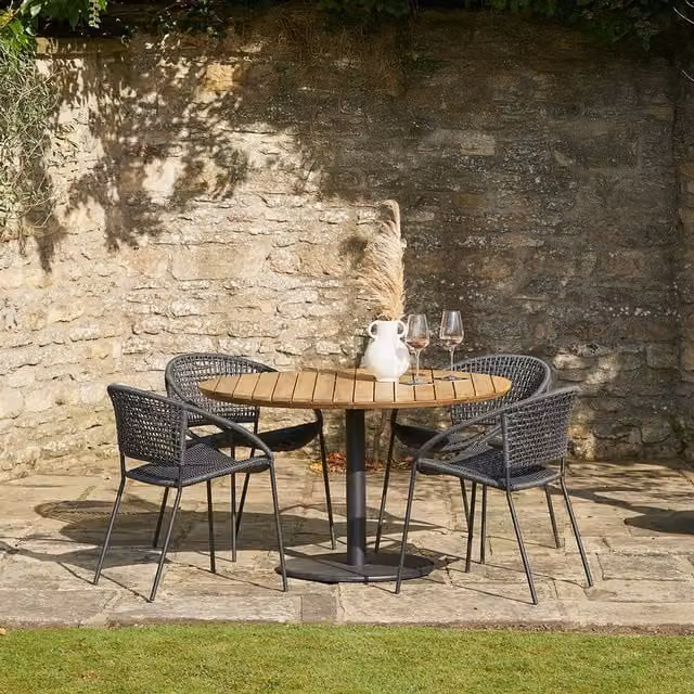 Pacific Lifestyle Modern Black 4 Seater Outdoor Dining Set with Round Wood Table