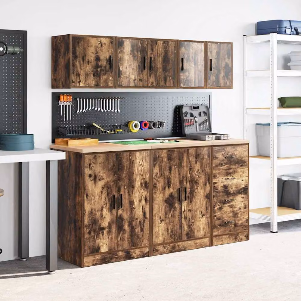 Berkfield Home Set of 2 Smoked Oak Garage Wall Cabinets in Brown – 3