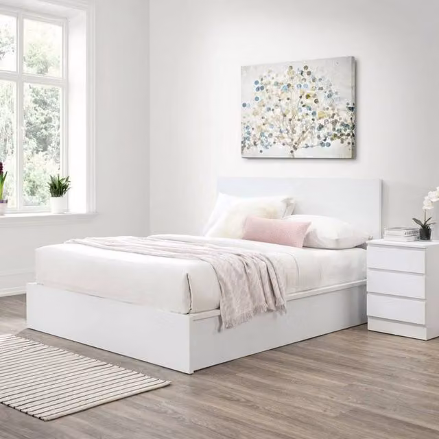 Birlea Oslo White Wooden Ottoman Bed Frame with Gas Lift Storage, King Size (180 x 200 cm)