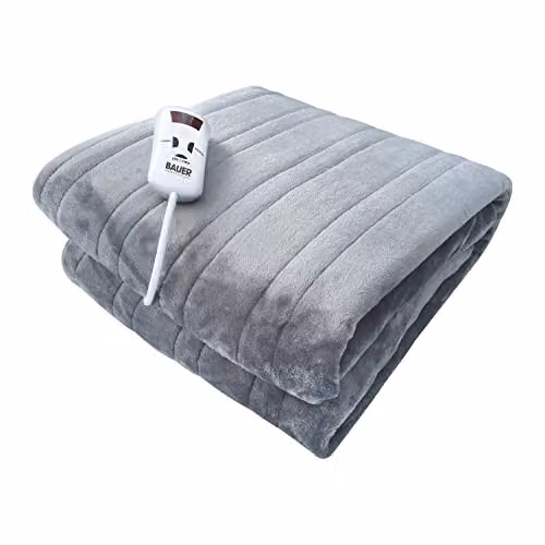 Bauer Professional Soft Fleece Electric Heated Throw Blanket in Grey, W: 120 cm, D: 160 cm