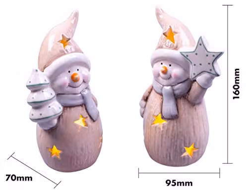 Netagon Ceramic Light Up Snowmen Christmas Tabletop Decoration Ornaments, Pair, White – 2