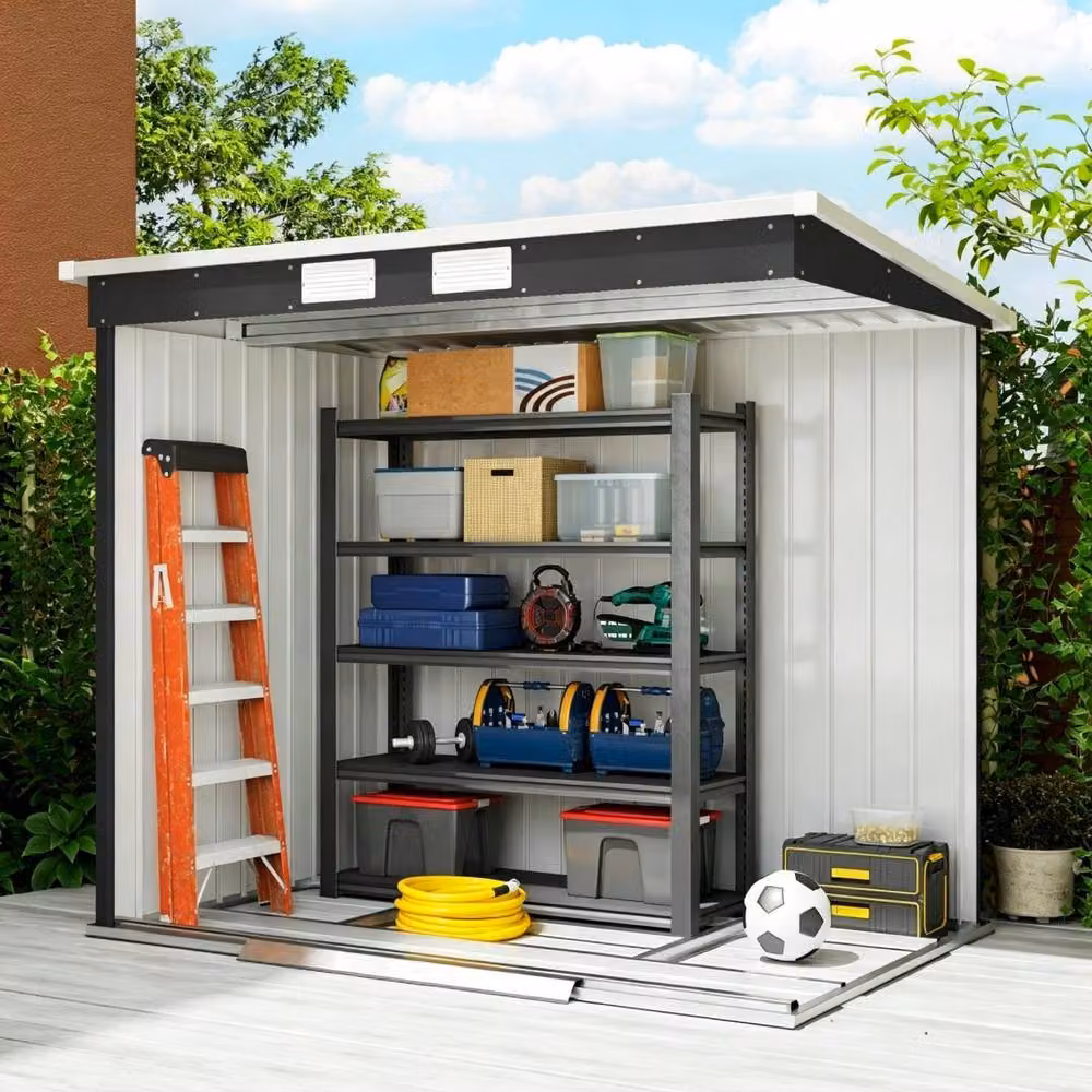 STILVORA Modern Grey Galvanised Steel Garden Shed with Sliding Doors and Side Vent, W: 204 cm, D: 119 cm, H: 172 cm – 3