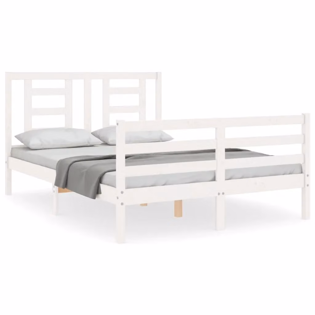 Berkfield Home Small Double Solid Wood Bed Frame with Headboard in White – 2