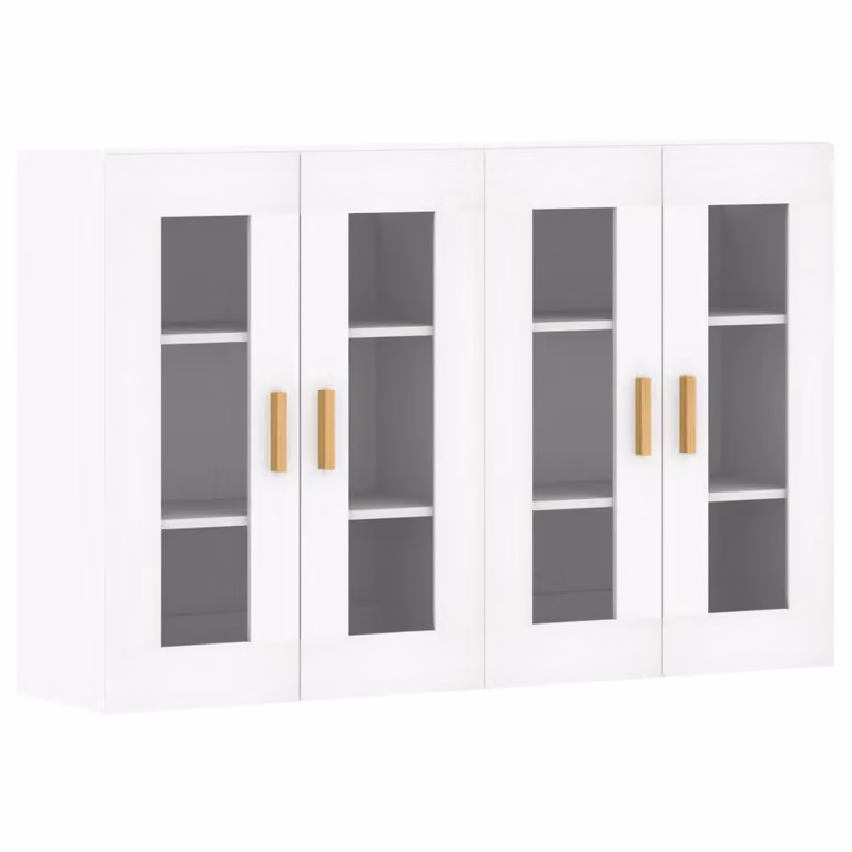 Berkfield Home Set of 2 White Modern Wall Mounted Cabinets with Glass Doors and Internal Shelves