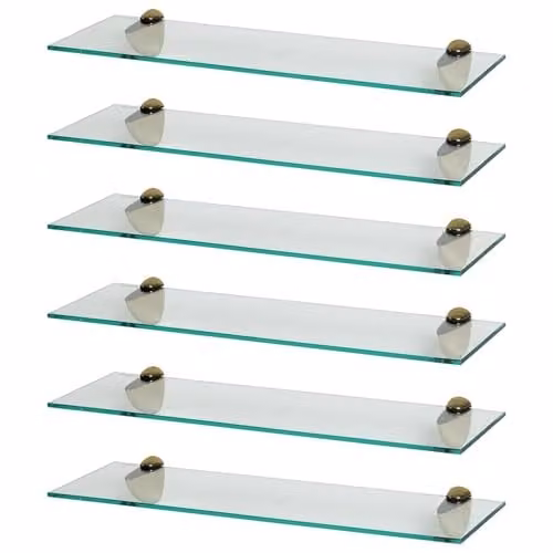 Harbour Housewares Set of 6 Floating Glass Bathroom Shelves in Gold and Transparent, W: 60 cm