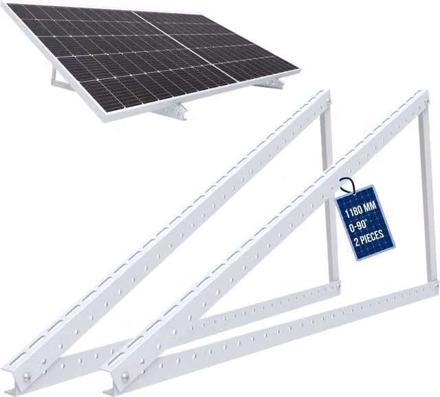 NuaSol Triangular Solar Panel Bracket in Silver and White Aluminium and Stainless Steel, W/D/H: 118.0 x 143.2 cm