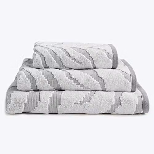 Allure Bath Fashions Pack of 2 Grey Sculpted Jacquard Zebra Hand Towels, 100% Cotton, 550gsm, W: 50 cm, H: 90 cm – 1