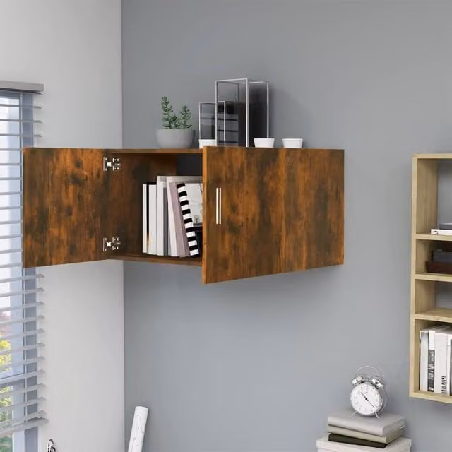 Berkfield Home Wall Mounted Smoked Oak Cabinet in Brown, W: 80 cm, D: 39 cm, H: 40 cm