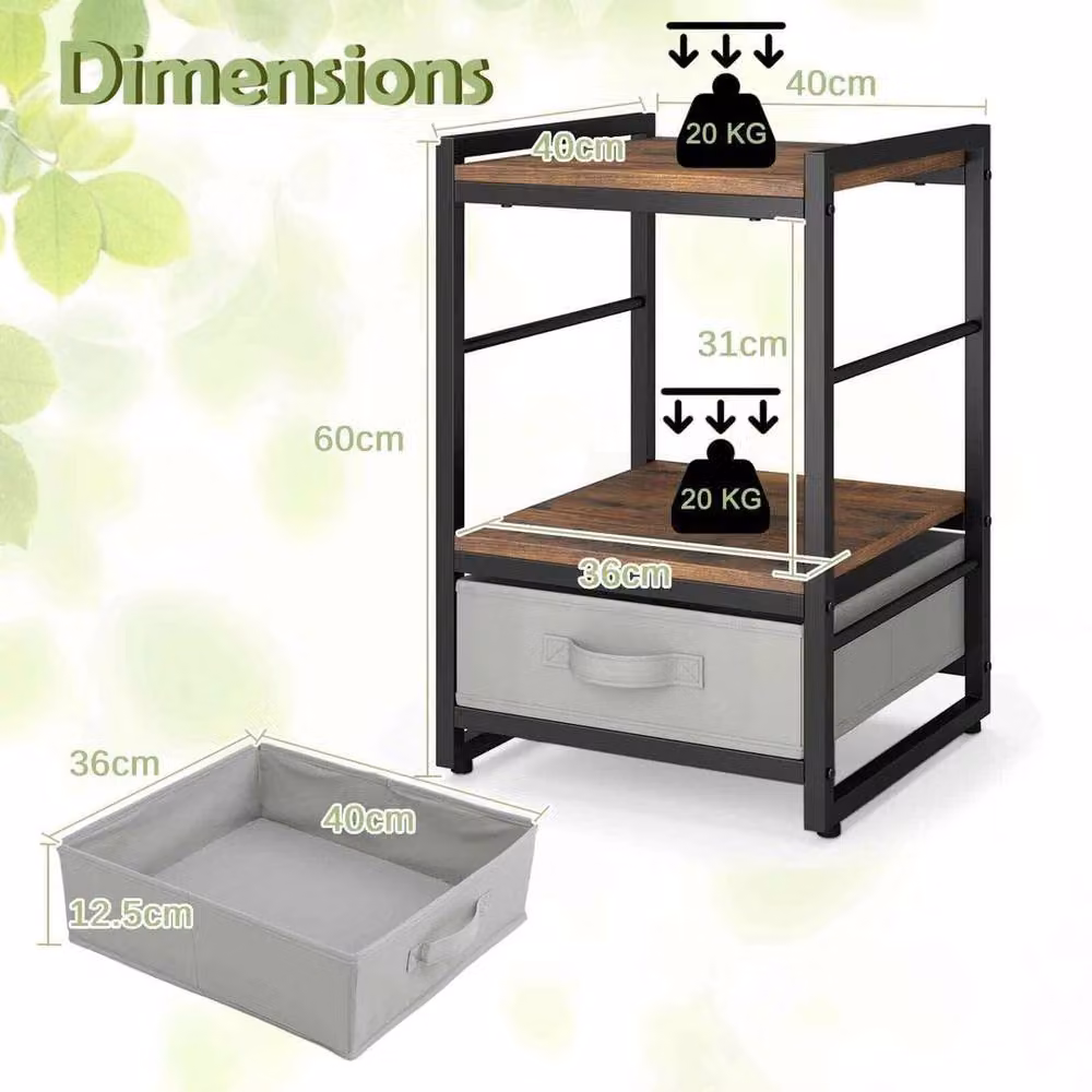 Kelvenix Industrial Brown Wood and Metal Bedside Table and End Table – 2