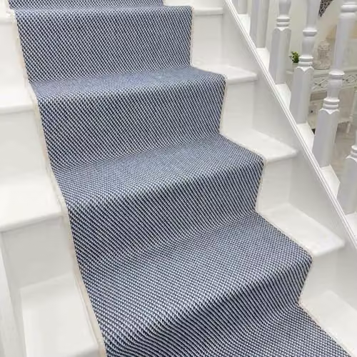 runrug Maritime Blue Reversible Flatweave Stair Runner Rug, W: 60 cm, L: 480 cm