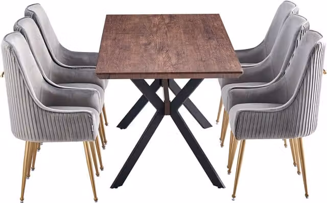 Life Interiors Soho Blaze LUX Dining Set with Rectangular Drop Leaf Table and 6 Chairs in Grey, Black and Gold